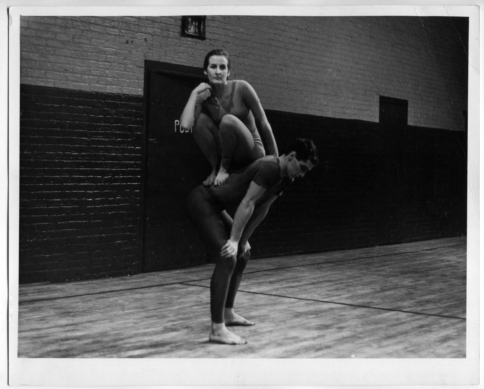 Trisha Brown and Steve Paxton in Lightfall (1963). Performed at Concert of Dance # 4, Judson Memorial Church, January 30, 1963. Photograph by Peter Moore. © Northwestern University.